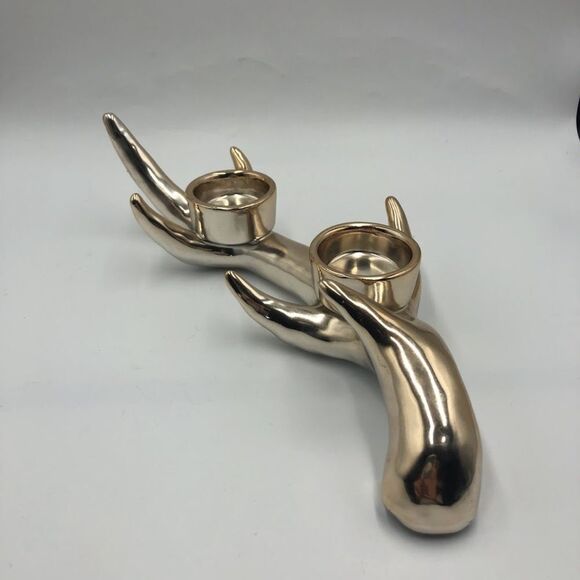 Antler Votive 2 Candle holder Silver/Gold Tone Metal Tabletop Shelf Décor Deer - Picture 7 of 13